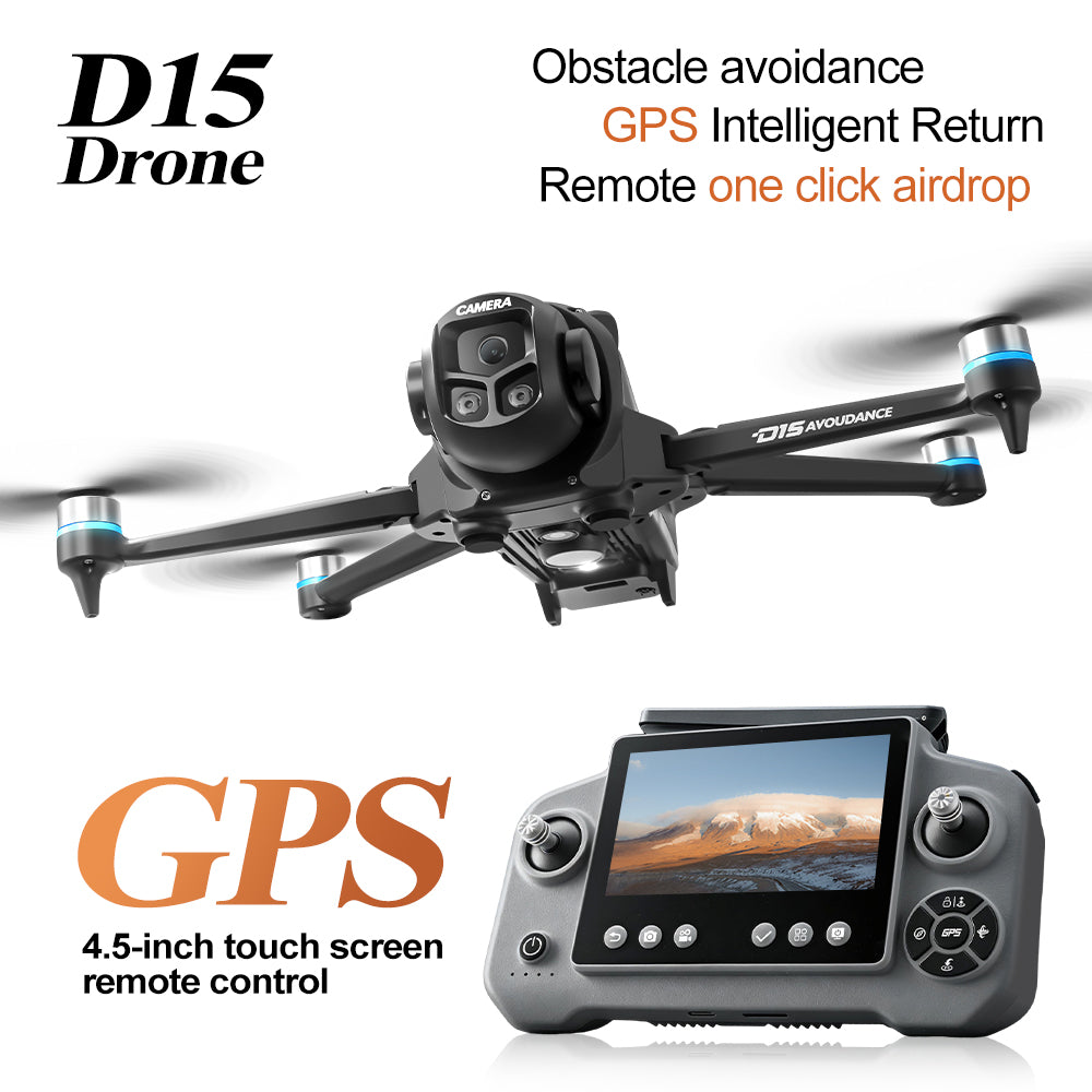 D15 GPS Brushless Drone 4-Way Obstacle Avoidance 1080P Dual Camera with 4.5" Screen Remote