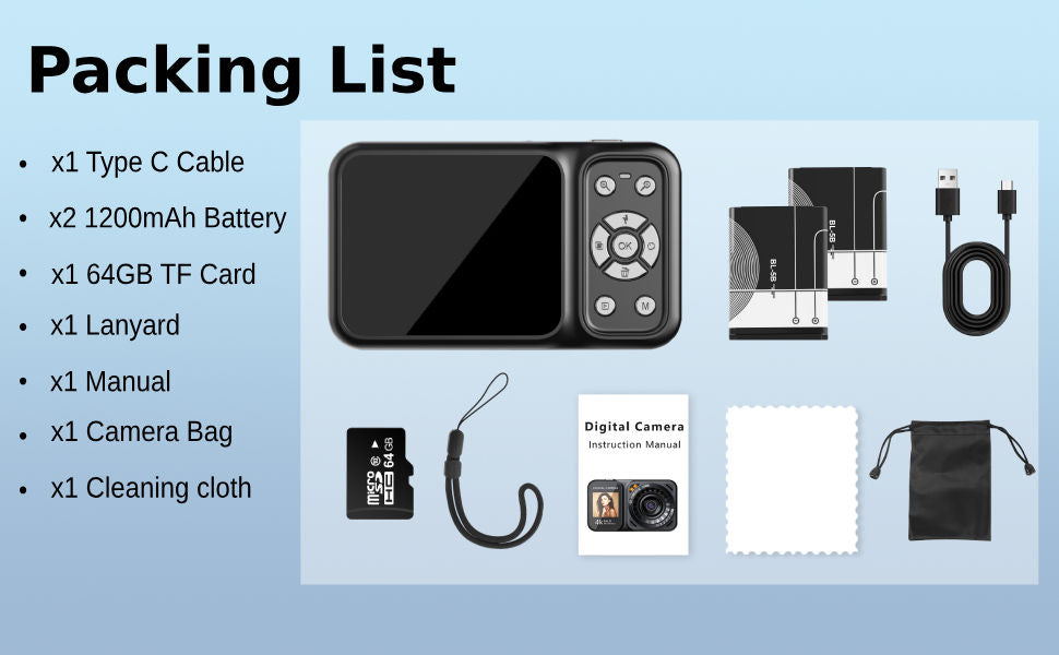 Point & Shoot Digital Camera 4K 17-30x Zoom Dual Screen Face Detection Camera