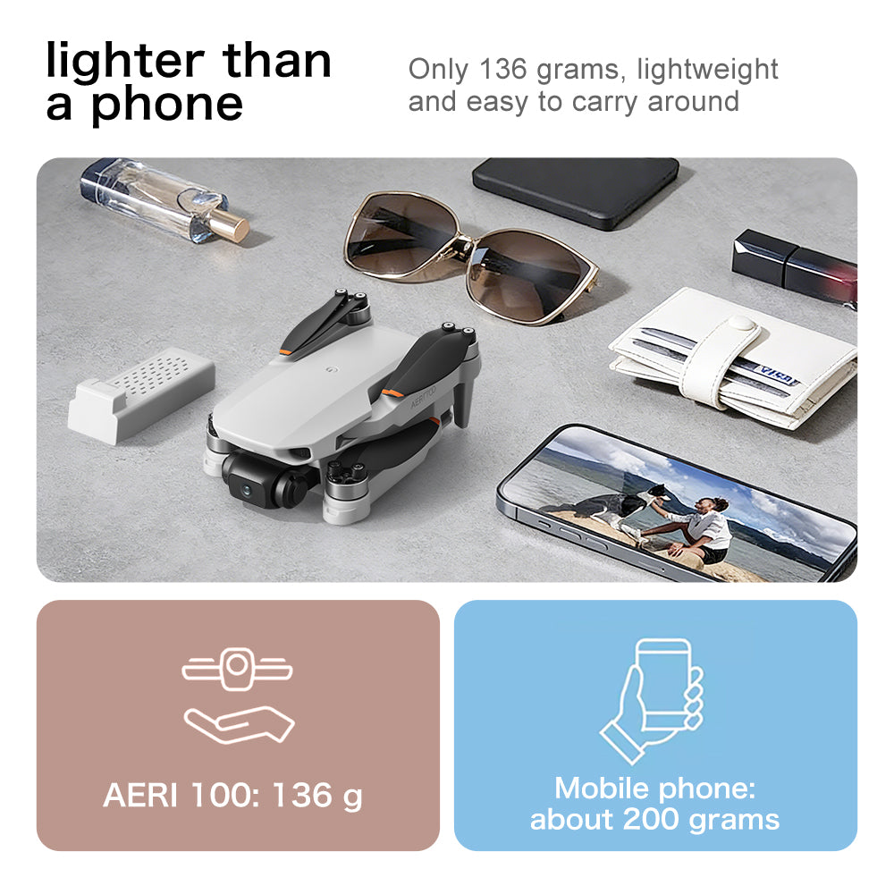 Aeri 100 Brushless Drone VR Headset Supported Dual Camera EIS Anti-Shake Optical Flow Hover