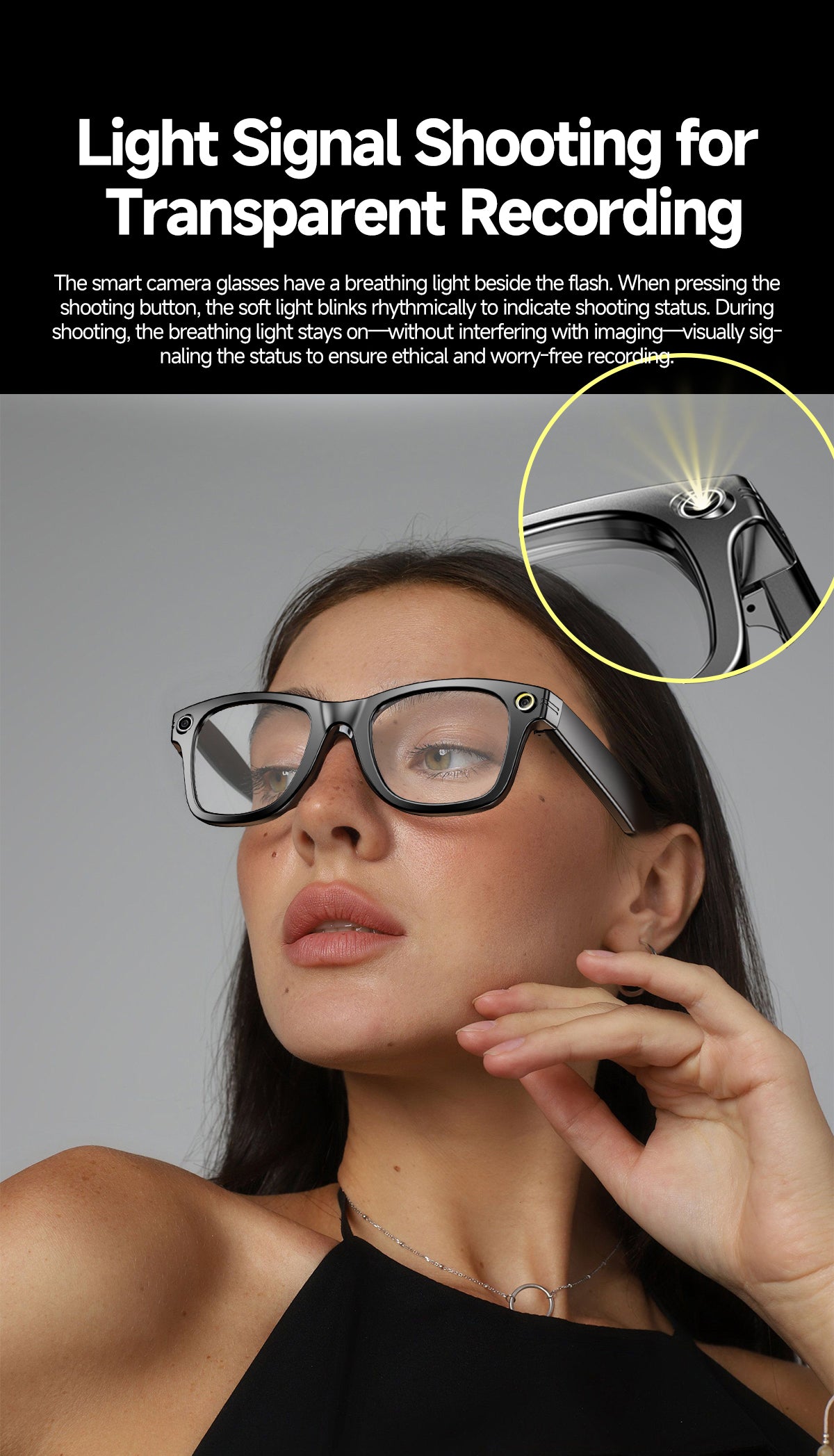 W610T AI Translation Smart Eyewear 4GB Storage Touch Sliding Control Magnetic Charging