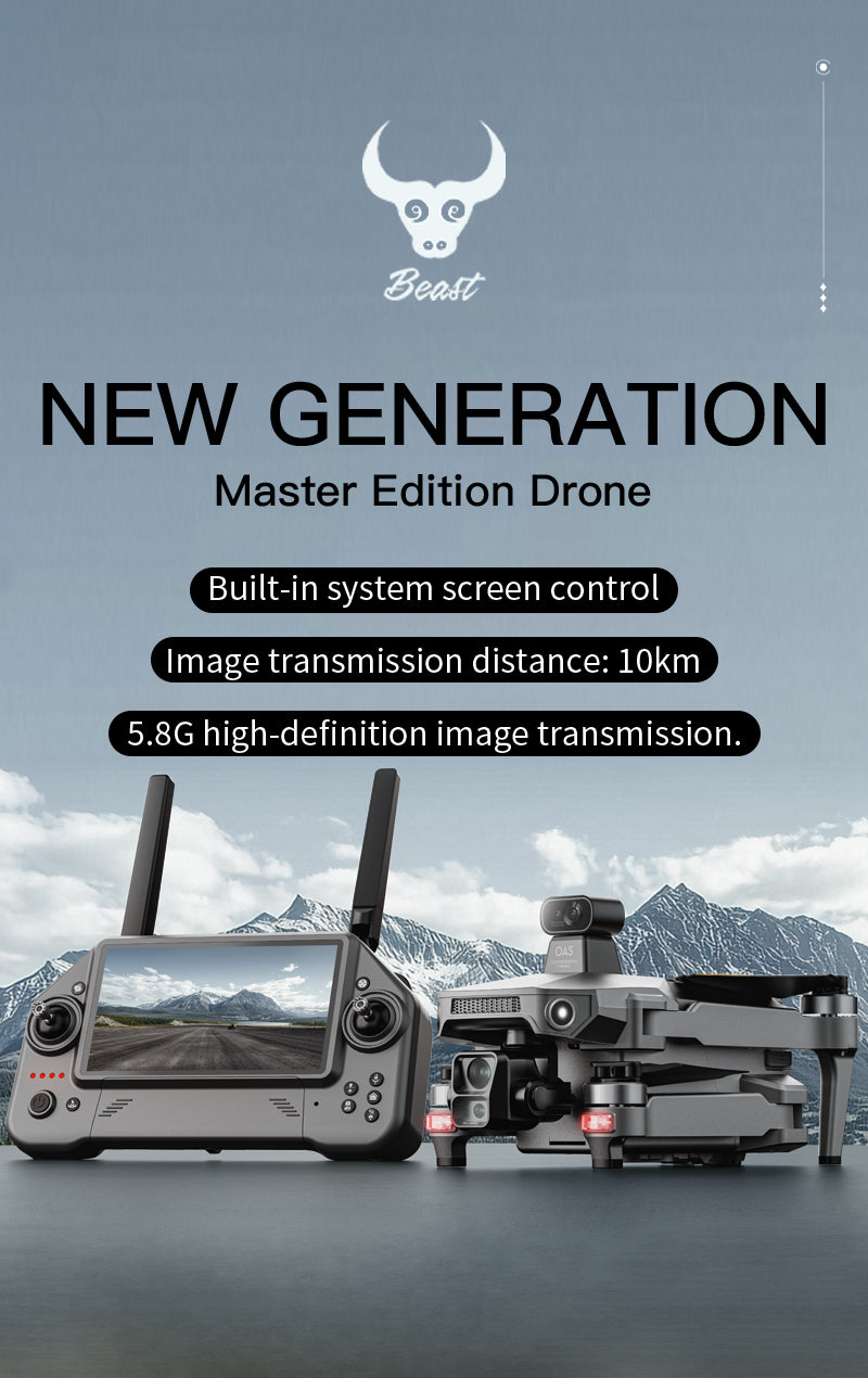 Beast Master GPS Drone 3-Axis EIS Gimbal 4K Photo 10KM Long Range With 5.5" Screen Remote