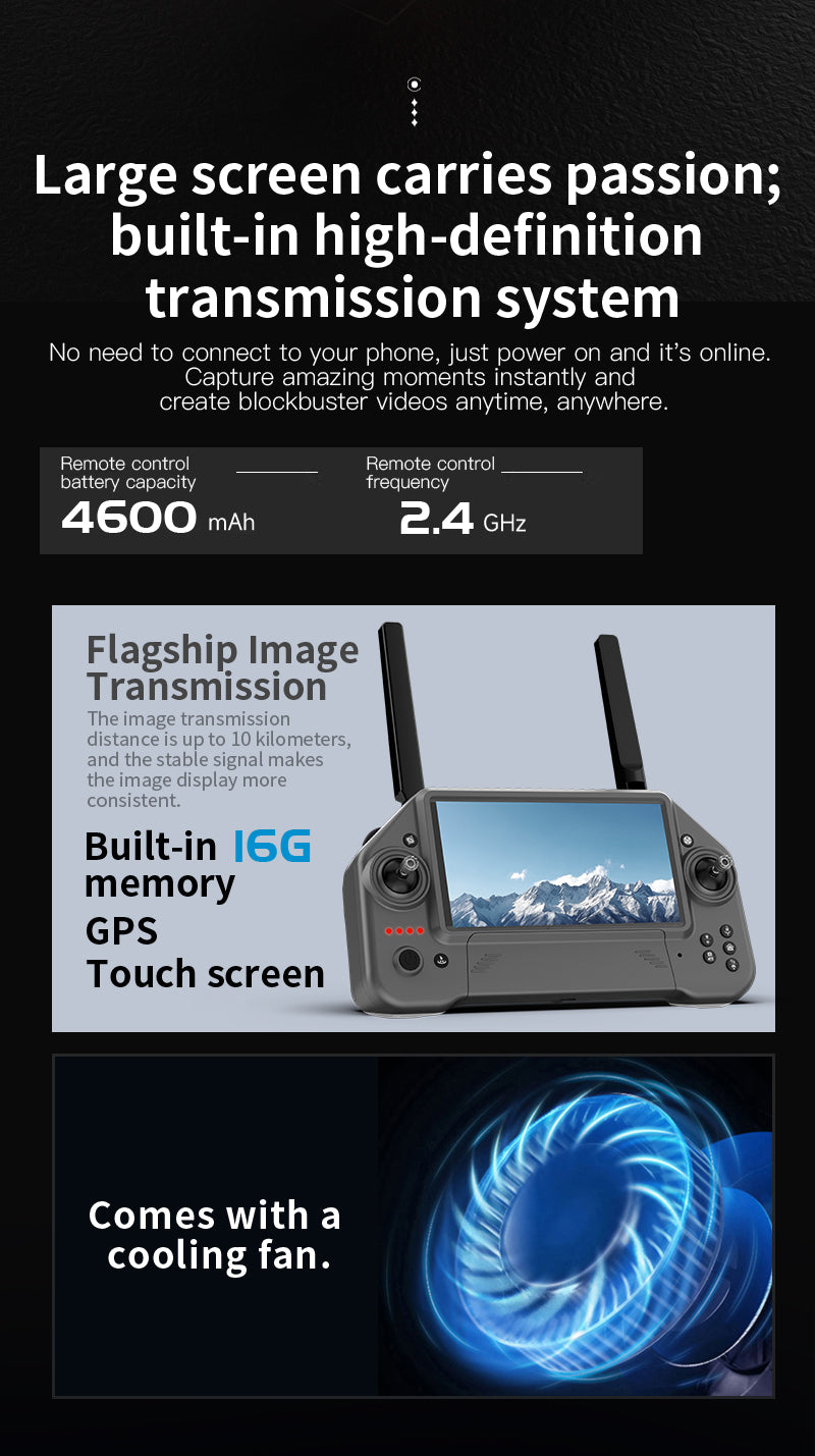 Beast Master GPS Drone 3-Axis EIS Gimbal 4K Photo 10KM Long Range With 5.5" Screen Remote