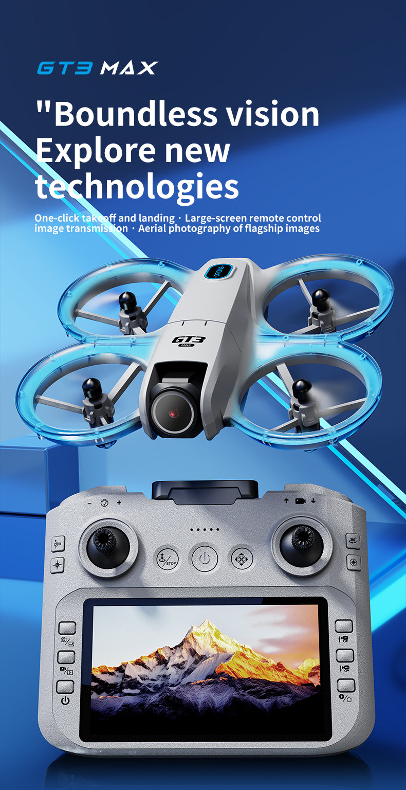 GT3 Mini Drone 4.3" Screen Remote 180° Electric Dual Camera Optical Flow Obstacle Avoidance