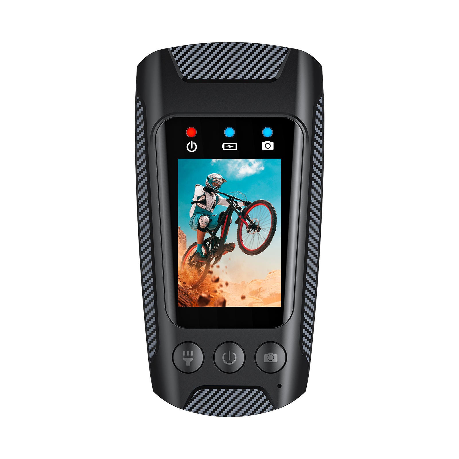 High-definition image-stabilized camera capture smooth footage even during cycling, running, and other sports activities.
