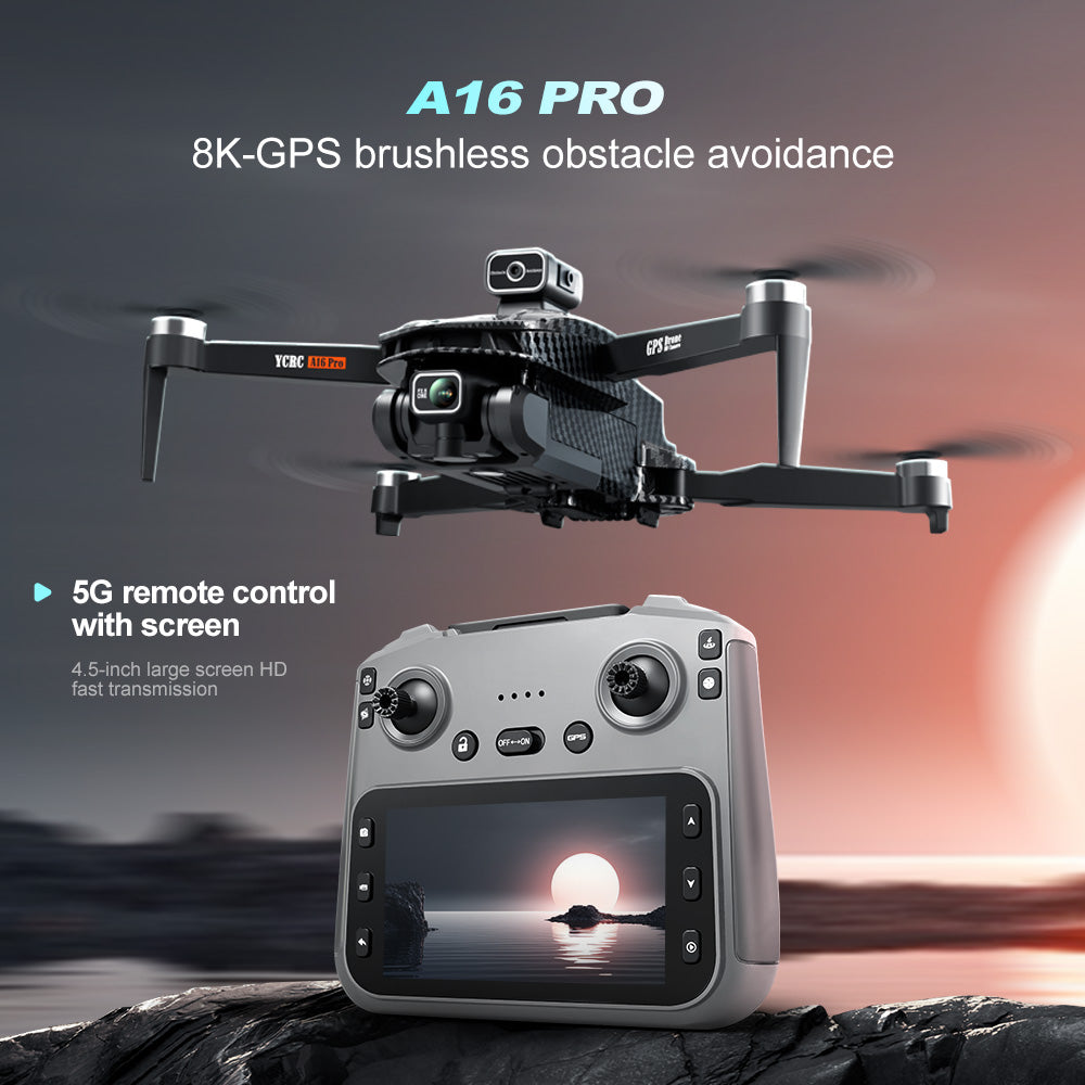 A16  GPS Brushless Drone With Screen Remote 5G 3KM FPV 4-Way Obstacle Avoidance Quadcopter