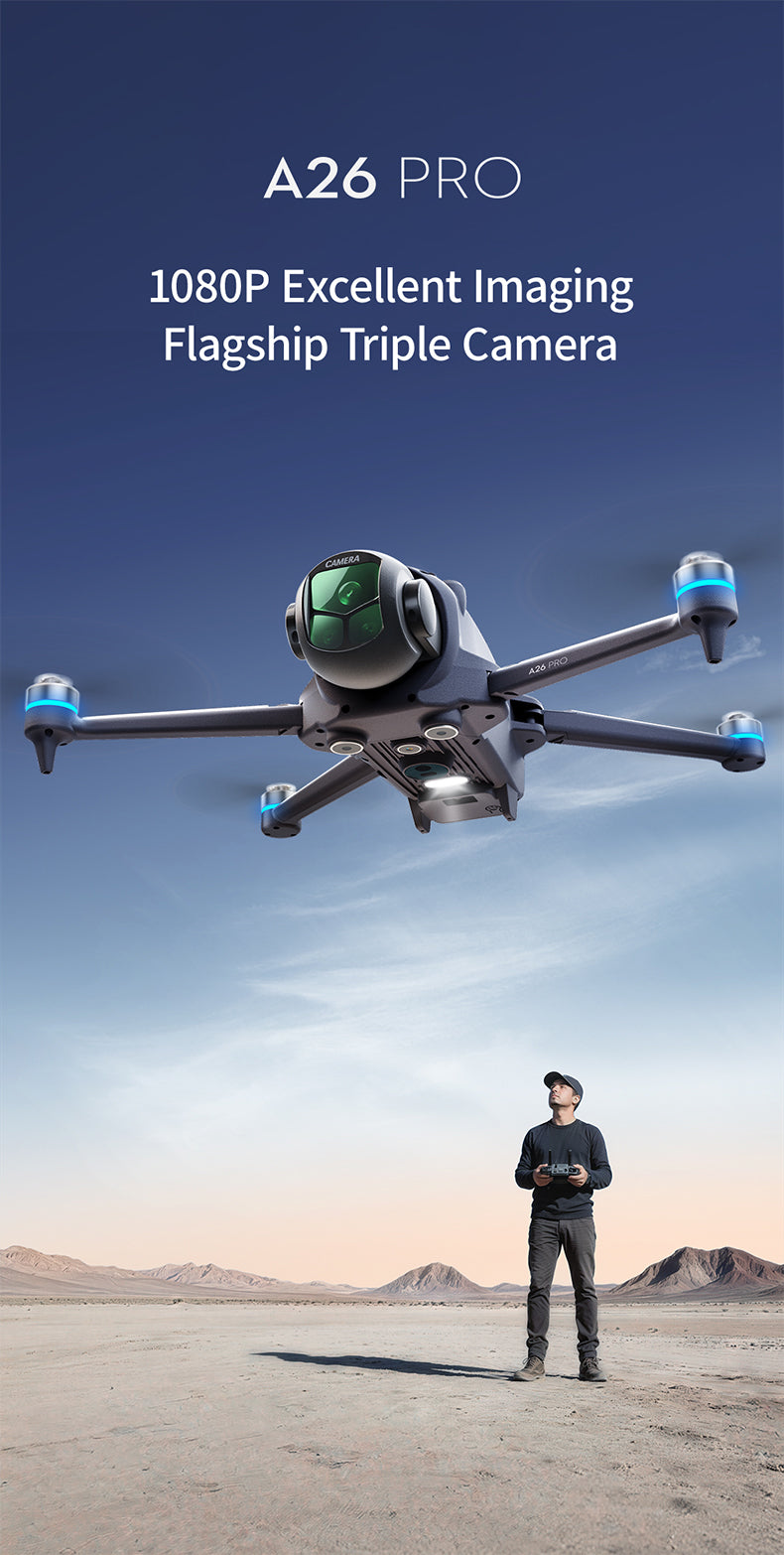 A26 PRO GPS Foldable Drone 4.5" Screen Remote 1080P 180° EIS Camera Full Surround Obstacle Avoidance