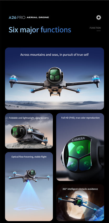 A26 PRO GPS Foldable Drone 4.5" Screen Remote 1080P 180° EIS Camera Full Surround Obstacle Avoidance