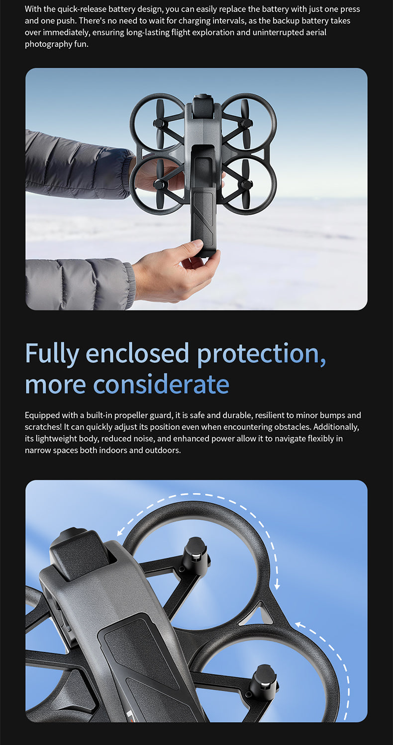 A30 PRO Mini FPV Drone Full Surround Protective Frame 180° Adjustable Camera Optical Flow Hover
