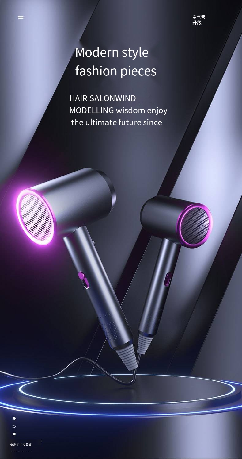 Minimal luxury hair dryer, metal body, ion fast dry with both beauty and strength