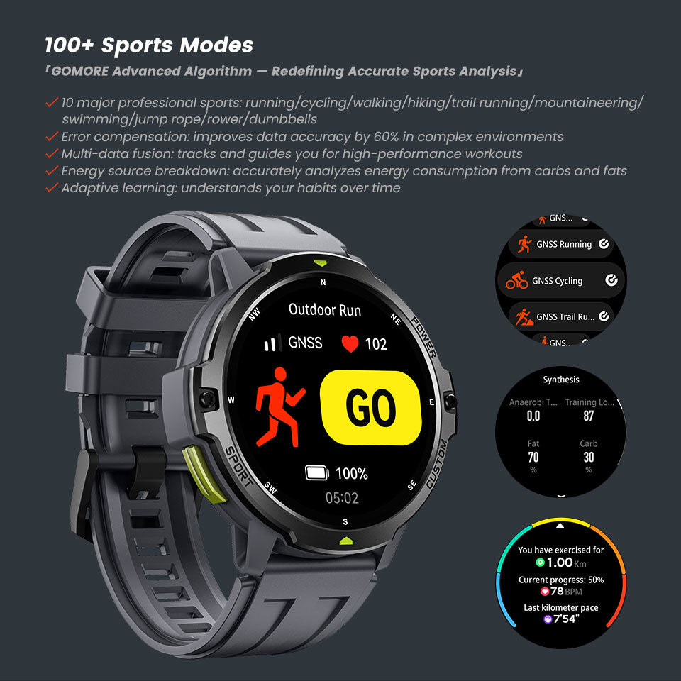 C31 GPS Bluetooth Calling Smart Watch | 1.46" Round Screen 3ATM Waterproof 100+ Sport Modes