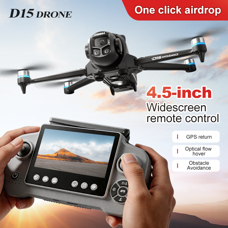 D15 GPS Brushless Drone 4-Way Obstacle Avoidance 1080P Dual Camera with 4.5" Screen Remote