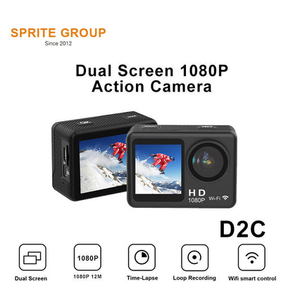 30m Underwater Dual Screen Action Camera 1080P 60fps Touch Screen MicroSD Up to 32GB
