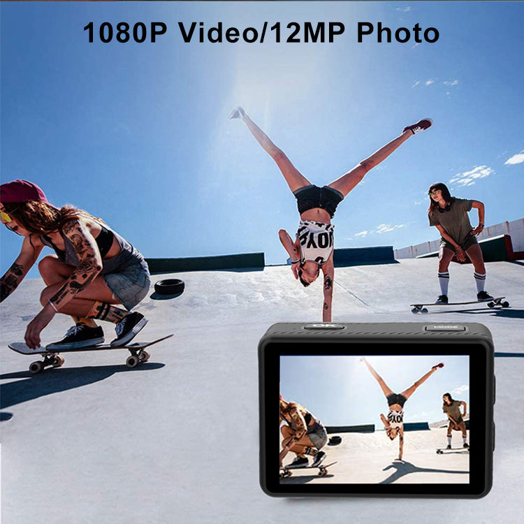 30m Underwater Dual Screen Action Camera 1080P 60fps Touch Screen MicroSD Up to 32GB