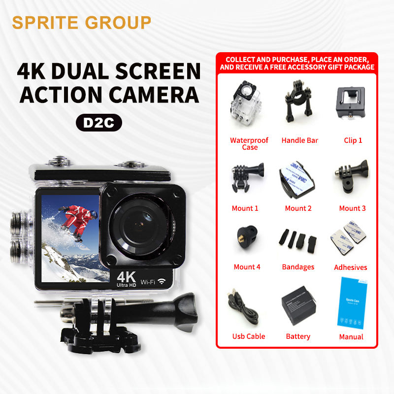 30m Underwater Dual Screen Action Camera 1080P 60fps Touch Screen MicroSD Up to 32GB