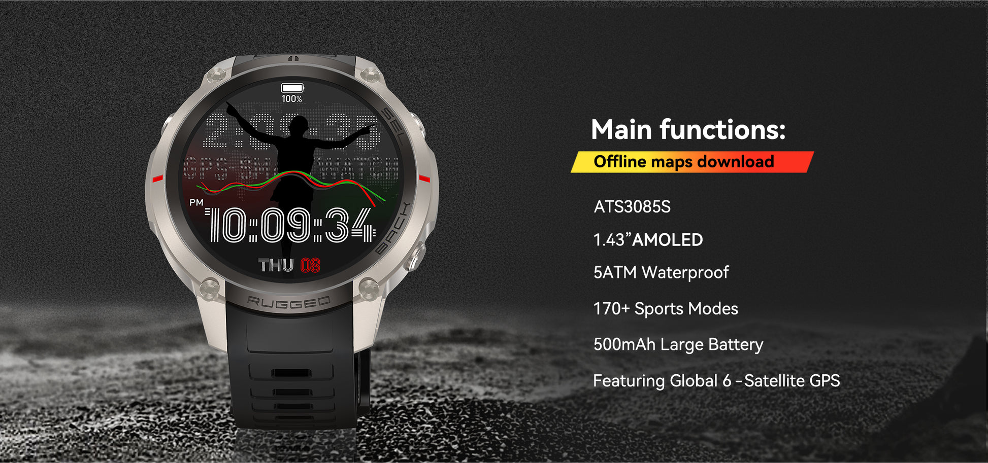 DM59-GPS Outdoor Sport Watch With Offline Map AMOLED Full Touch Screen 5ATM Waterproof Smart Watch