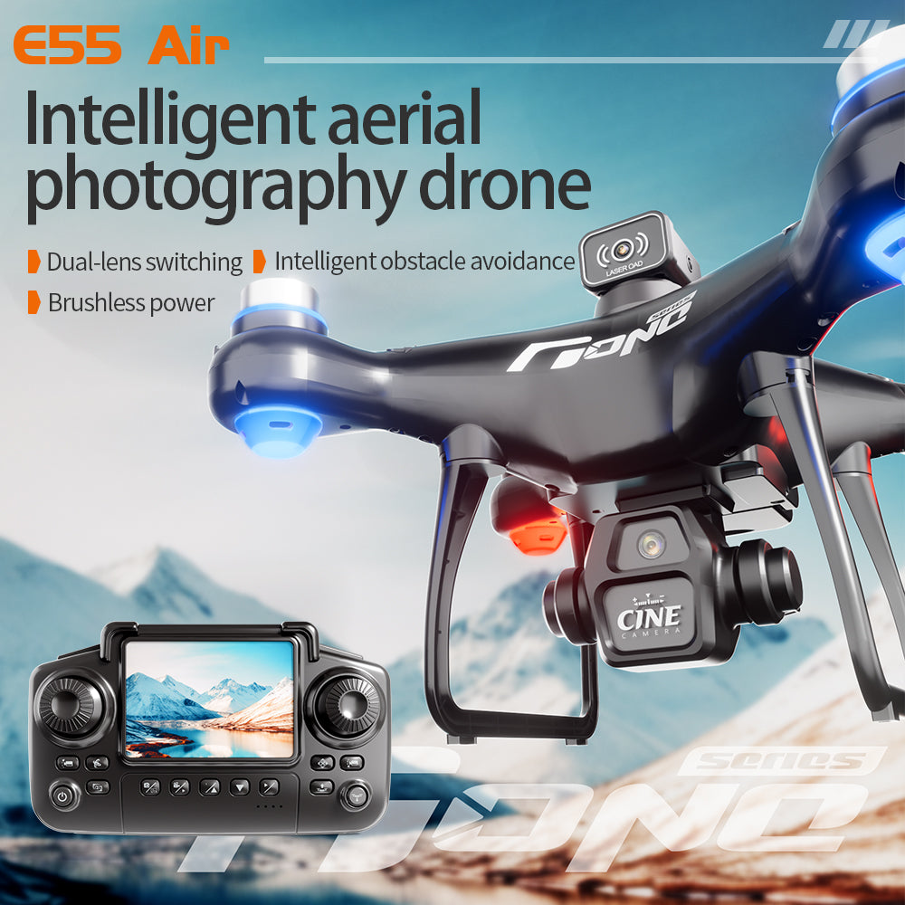 E55 Air Brushless Drone With 2.4" Screen Remote  Dual Camera Obstacle Avoidance Quadcopter