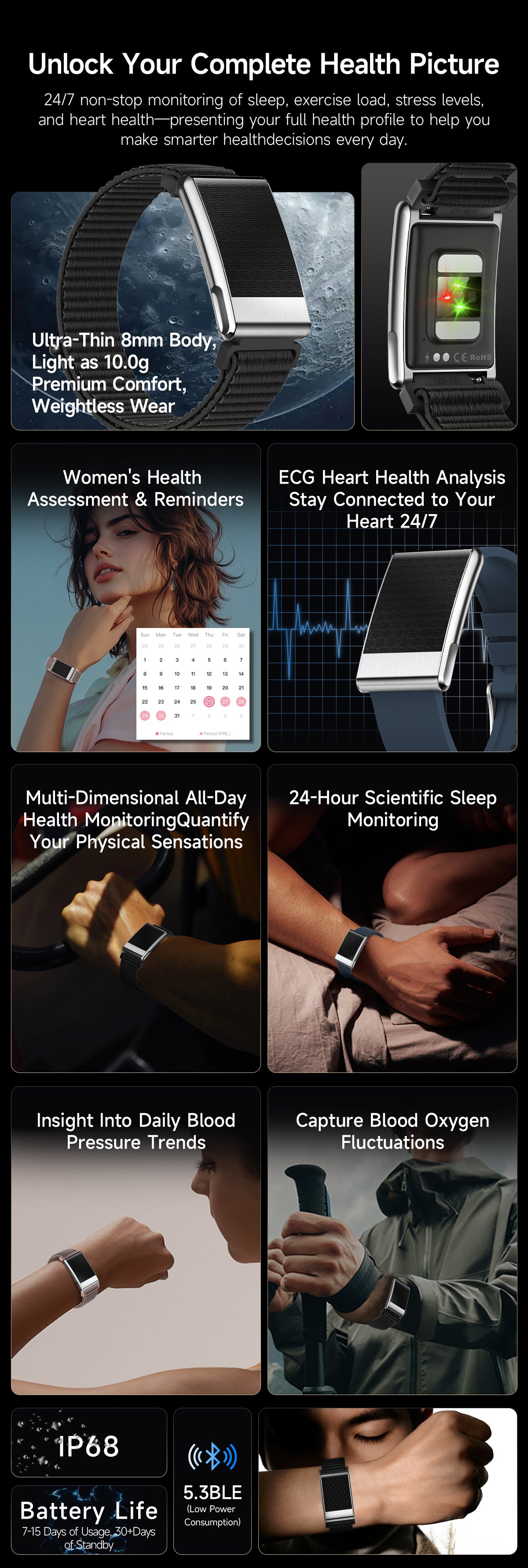 E900 Smart Watch 24H Sleep Heart Rate Body Composition Tracker IP68 Waterproof