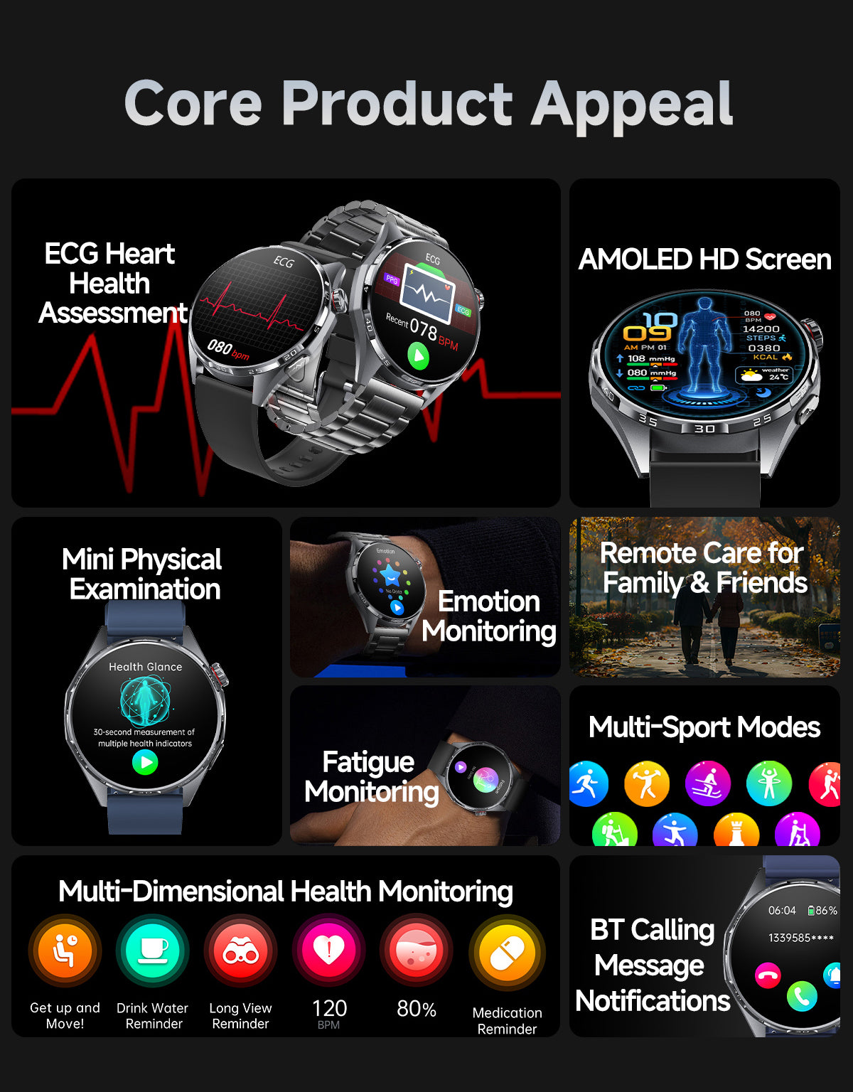 ET461 Smart Watch 1.43" AMOLED Full Touch Screen BLE5.3 Bluetooth Call IP68 Waterproof Sports Watch