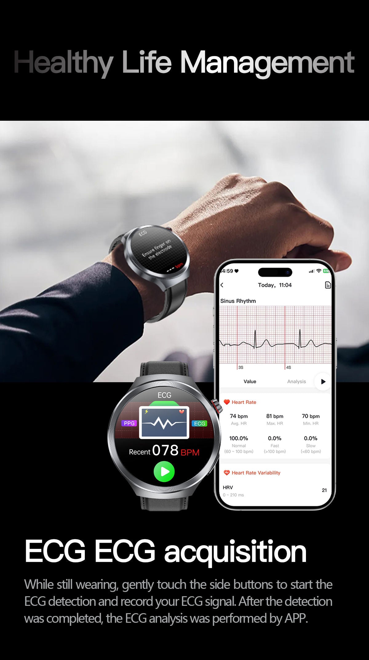 Smart watch with all health tracking, guard your daily wellness all the time
