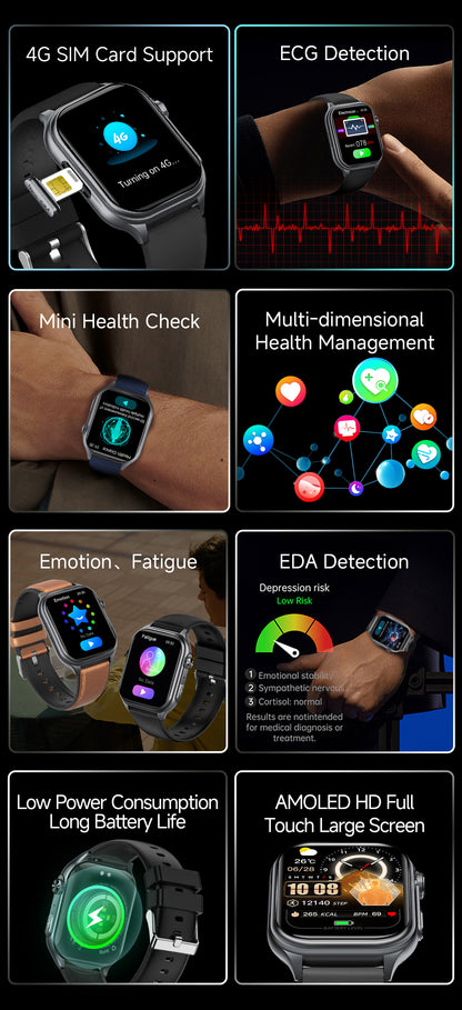 GE500  4G Smart Watch | Dual Call Family Data Share 2.06" AMOLED Fitness Tracker