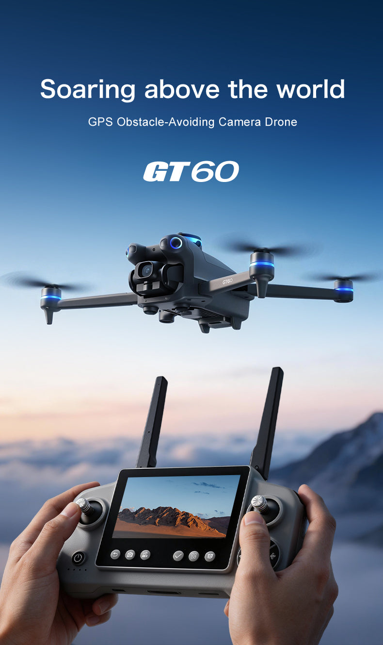 GT60 GPS Brushless Drone Servo Gimbal EIS Anti-Shake 4.3" Screen Remote FPV Quadcopter