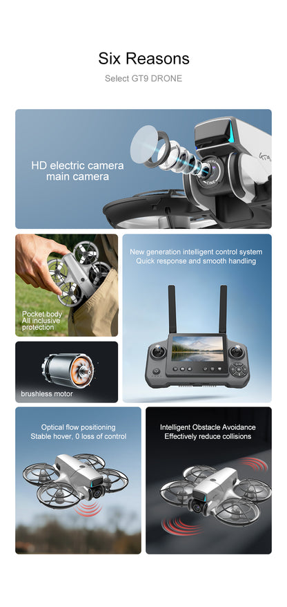 GT9 Brushless Drone 4.3" Screen Remote 4K EIS Dual Camera Optical Flow 20 Mins Flight
