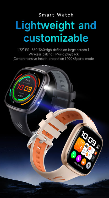 HT31 Bluetooth Call Smart Watch 1.72" IPS Full Touch Screen IP68 Waterproof Fitness Watch