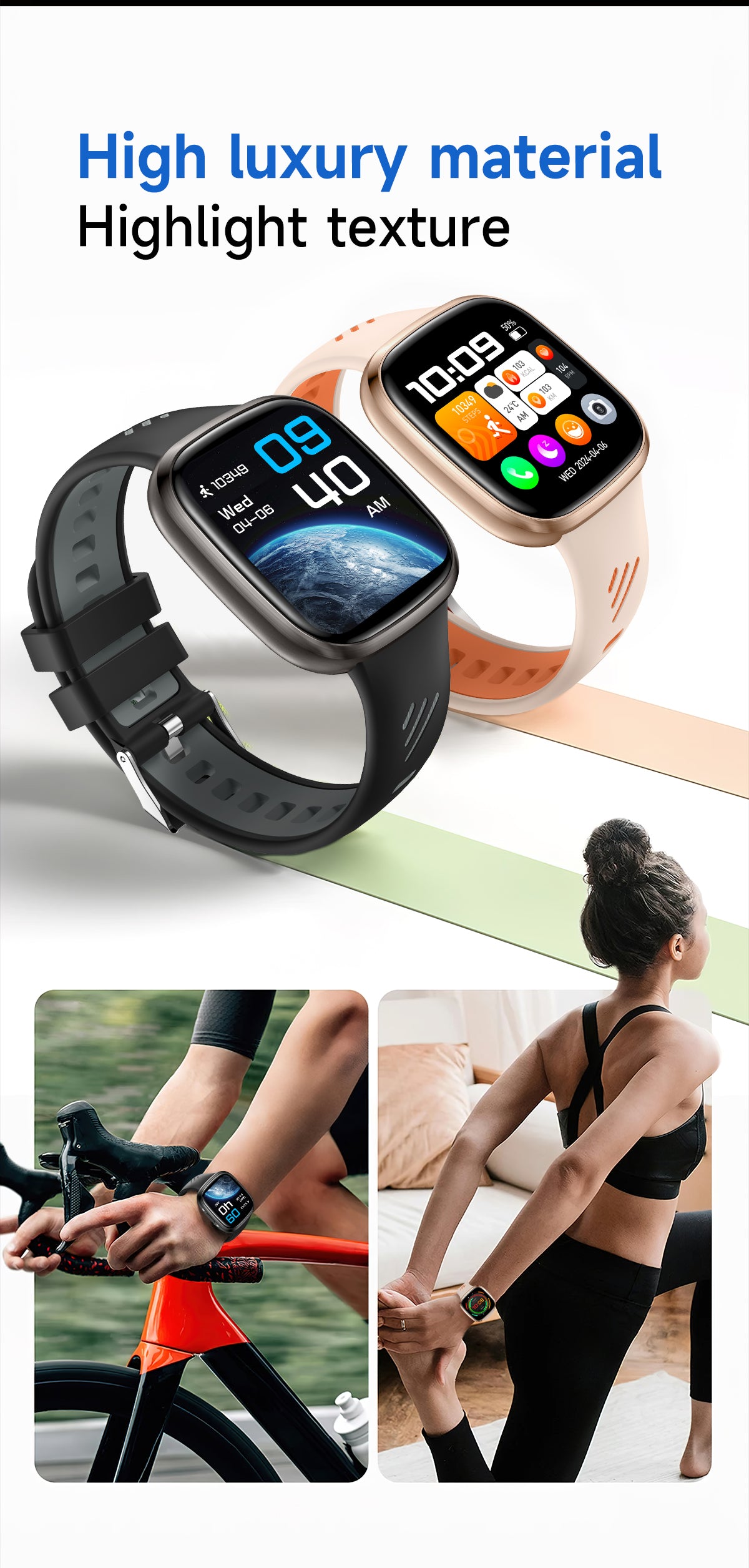 HT31 Bluetooth Call Smart Watch 1.72" IPS Full Touch Screen IP68 Waterproof Fitness Watch