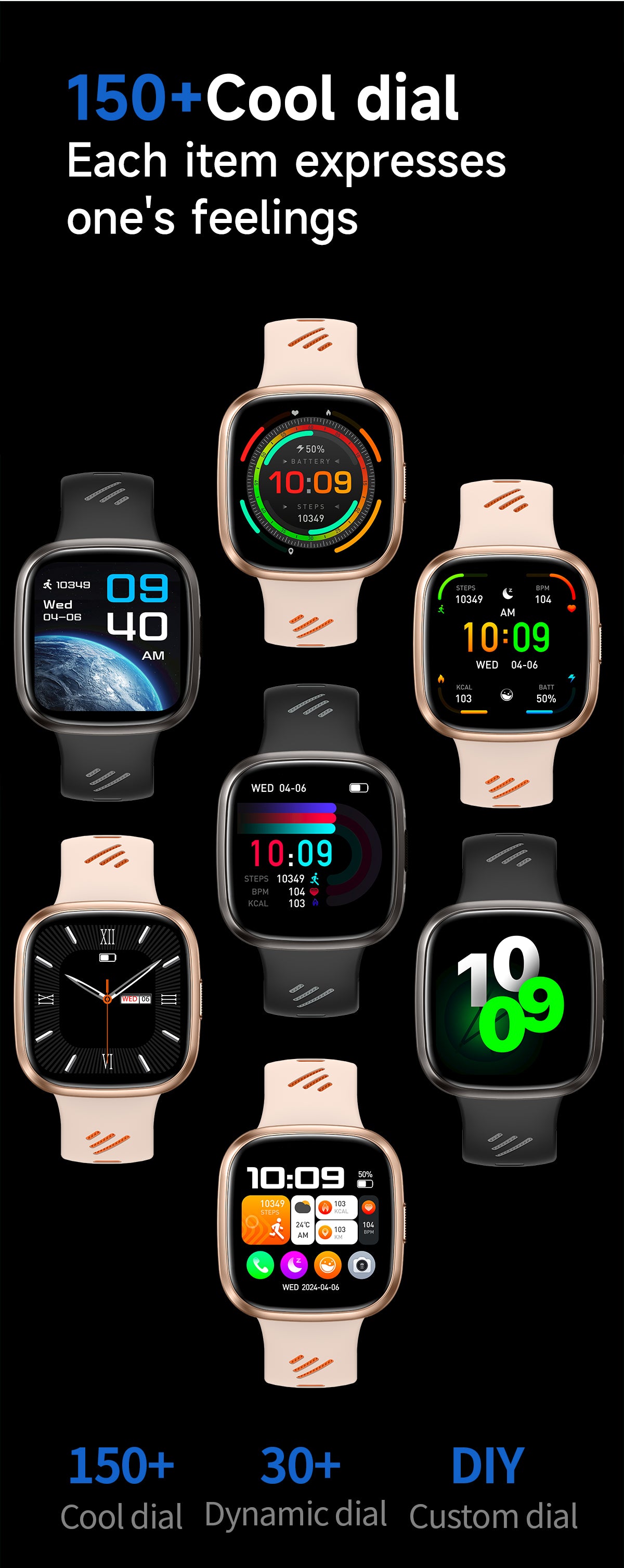 HT31 Bluetooth Call Smart Watch 1.72" IPS Full Touch Screen IP68 Waterproof Fitness Watch