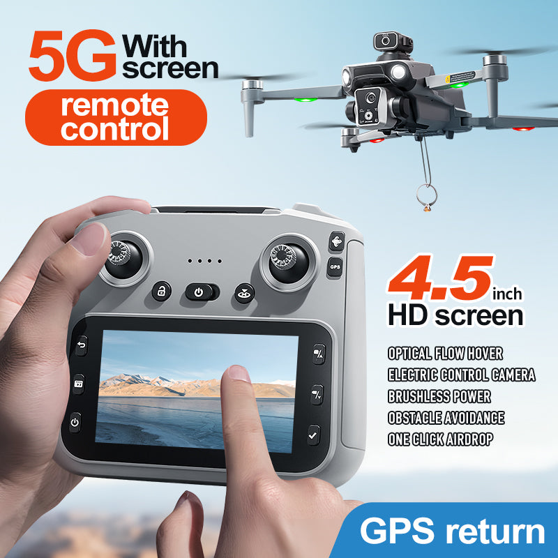 K19 MAX GPS Brushless Drone 4.5" Screen Remote 360° Laser Obstacle Avoidance 5G 4K FPV Quadcopter