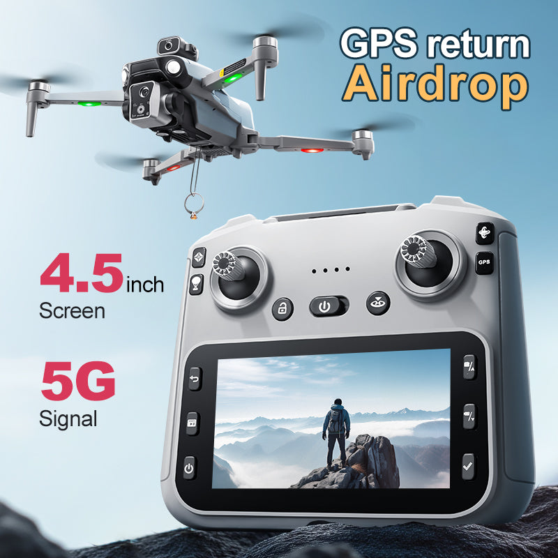 K19 MAX GPS Brushless Drone 4.5" Screen Remote 360° Laser Obstacle Avoidance 5G 4K FPV Quadcopter