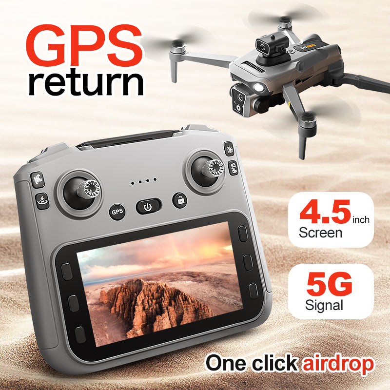 K19 MAX GPS Brushless Drone 4.5" Screen Remote 360° Laser Obstacle Avoidance 5G 4K FPV Quadcopter