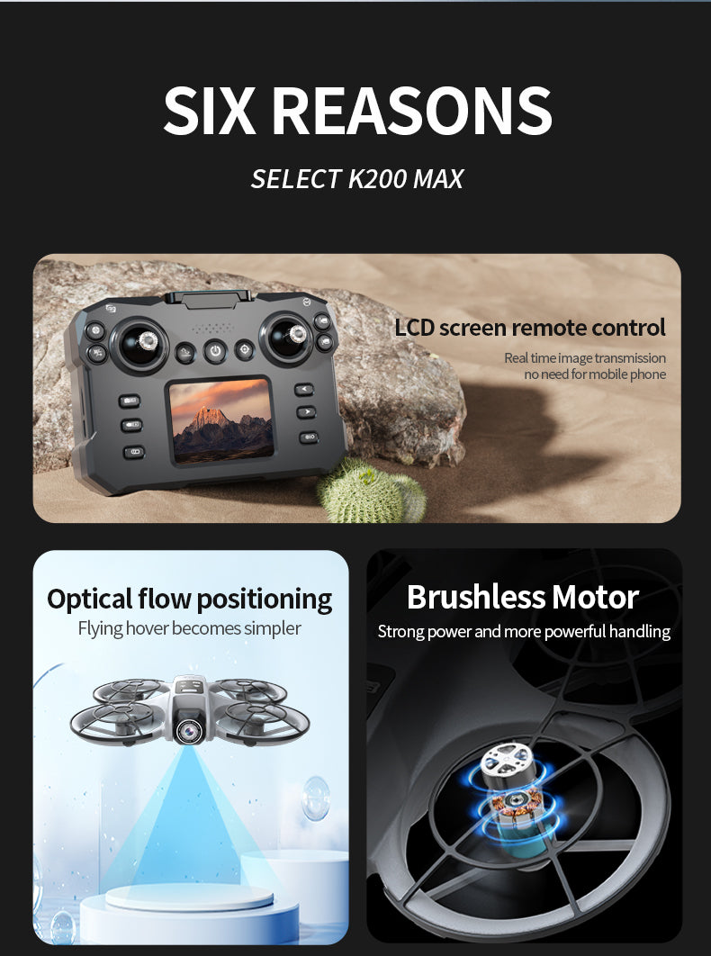 K200 MAX Brushless Drone Two Screen Versions 2.4"/4.5" Screen Remote RGB Light 4-Side Infrared Obstacle Avoidance