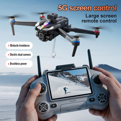 KY108 MAX RC Drone with 4.3 Inch Built-in Touch Screen Remote, One-Key Airdrop, Brushless Motor, Optical Flow Positioning, Foldable Obstacle Avoidance FPV Quadcopter for Beginners