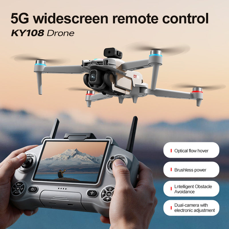 KY108 MAX RC Drone with 4.3 Inch Built-in Touch Screen Remote, One-Key Airdrop, Brushless Motor, Optical Flow Positioning, Foldable Obstacle Avoidance FPV Quadcopter for Beginners