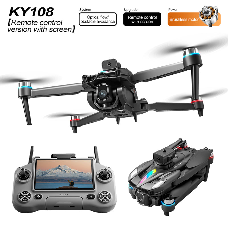 KY108 MAX RC Drone with 4.3 Inch Built-in Touch Screen Remote, One-Key Airdrop, Brushless Motor, Optical Flow Positioning, Foldable Obstacle Avoidance FPV Quadcopter for Beginners