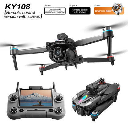 KY108 MAX RC Drone with 4.3 Inch Built-in Touch Screen Remote, One-Key Airdrop, Brushless Motor, Optical Flow Positioning, Foldable Obstacle Avoidance FPV Quadcopter for Beginners