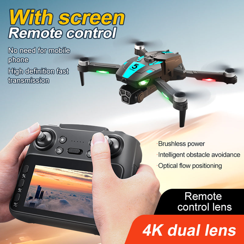 M5s Brushless Drone 4.3" Screen Remote 3-Side Obstacle Avoidance Optical Flow 90° Adjustable Camera