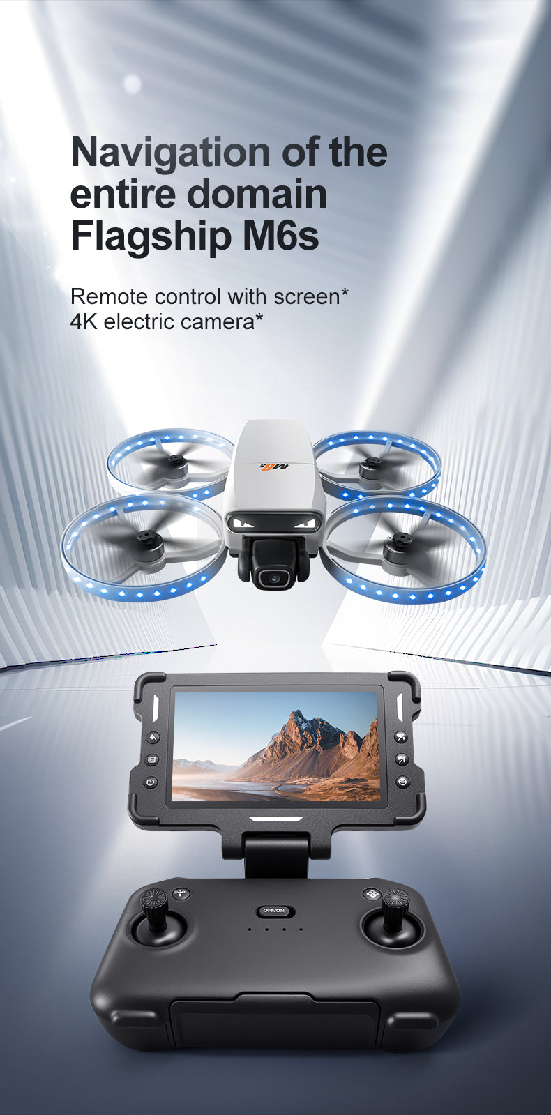 M6s Brushless Foldable Drone Servo Gimbal Dual Camera Obstacle Avoidance Cool LED Light