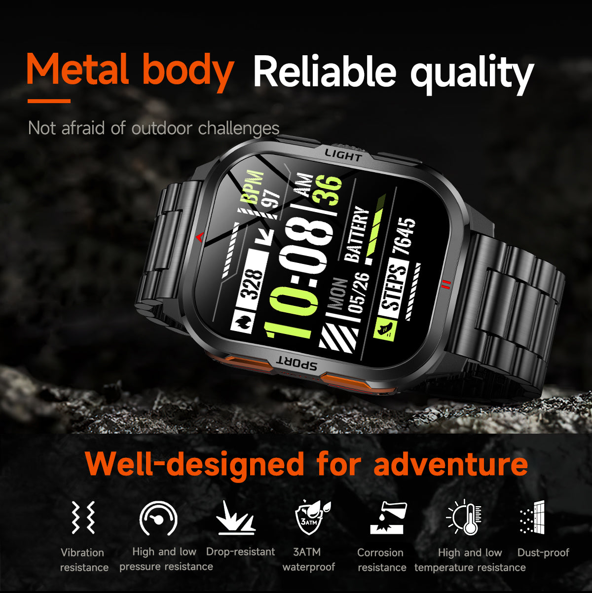 3ATM super waterproof smart watch, no fear of water for swimming and diving, uninterrupted data