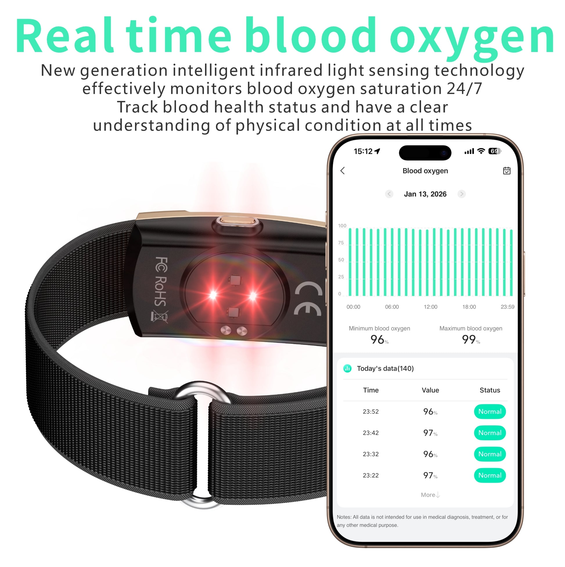 QX Air Lightweight Sports Band 400mAh Long Battery Life Single Button Wristband