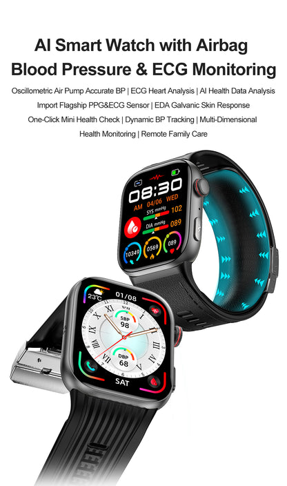 S105 Ultra-Thin Side Airbag Smart Watch with Murata Air Pump Ti4950 Chip Waterproof Wristwatch 24H Real-Time Data Sharing AI Sports Band
