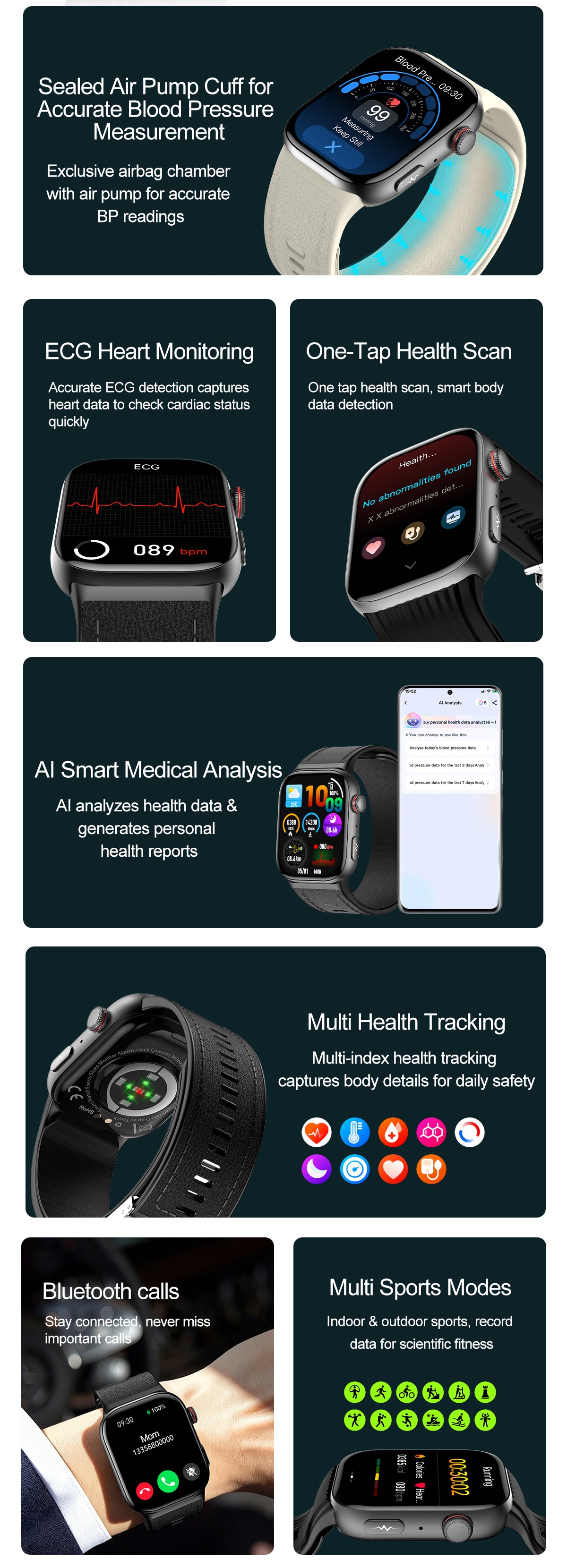 S105 Ultra-Thin Side Airbag Smart Watch with Murata Air Pump Ti4950 Chip Waterproof Wristwatch 24H Real-Time Data Sharing AI Sports Band