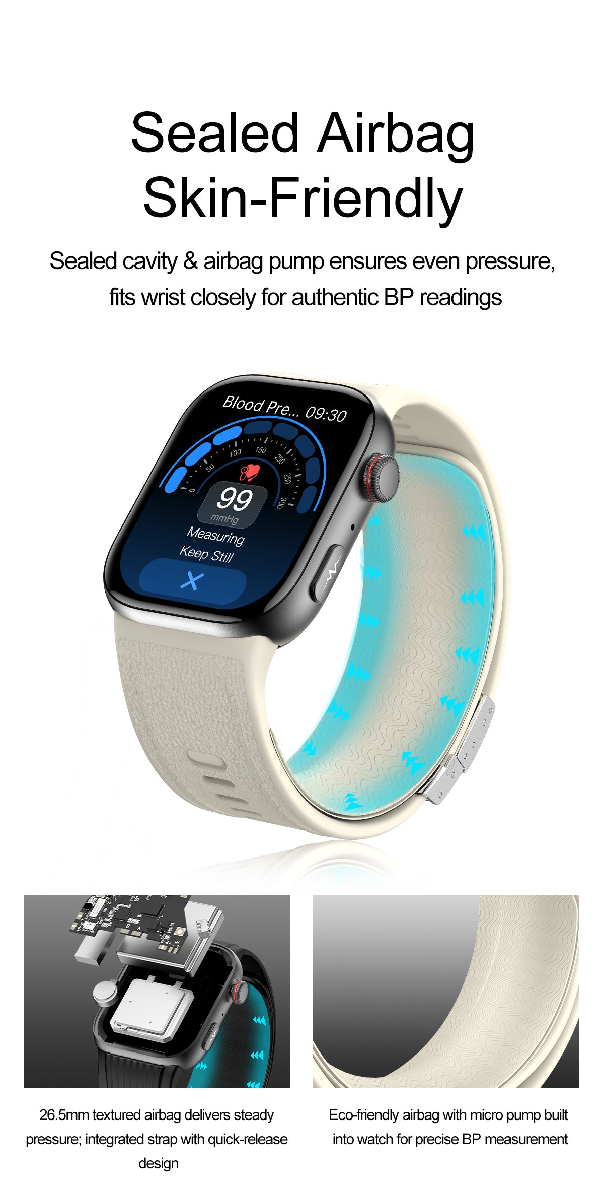 S105 Ultra-Thin Side Airbag Smart Watch with Murata Air Pump Ti4950 Chip Waterproof Wristwatch 24H Real-Time Data Sharing AI Sports Band