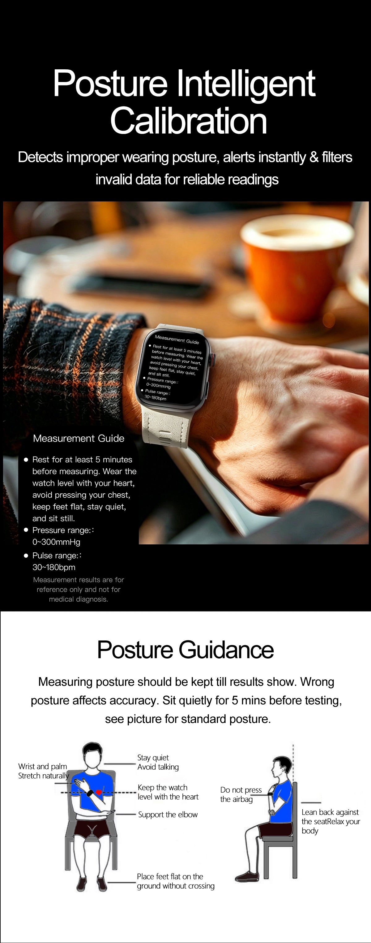 S105 Ultra-Thin Side Airbag Smart Watch with Murata Air Pump Ti4950 Chip Waterproof Wristwatch 24H Real-Time Data Sharing AI Sports Band