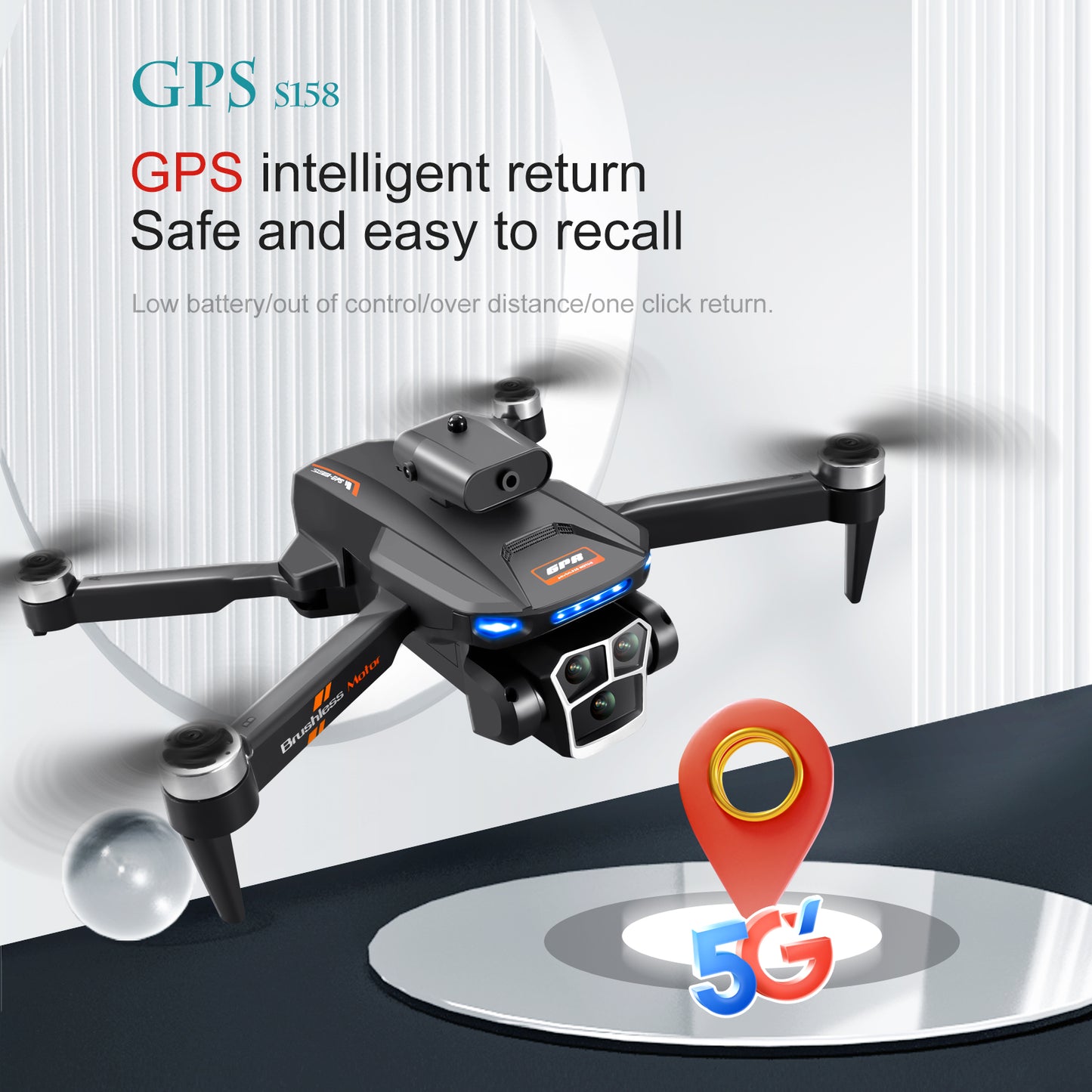 S158 GPS Foldable Drone Screen Controller 4K Dual Camera 4-Side Obstacle Avoidance Brushless Motor