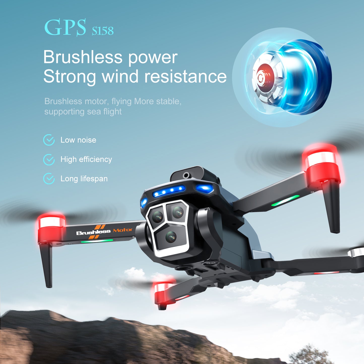 S158 GPS Foldable Drone Screen Controller 4K Dual Camera 4-Side Obstacle Avoidance Brushless Motor