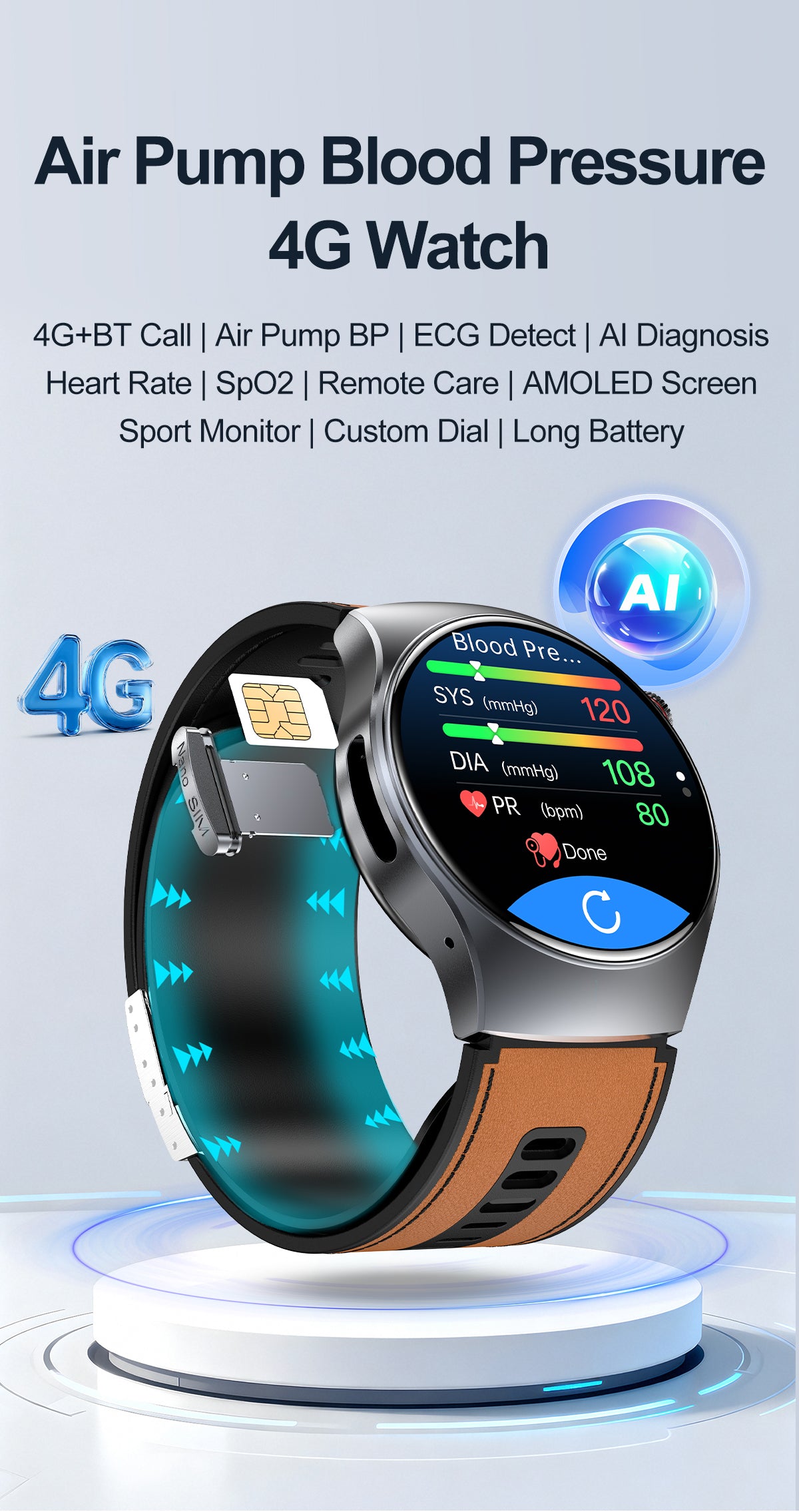 GS206 4G Smart Watch Dual Call Sleep Body Composition Tracker For Android iOS