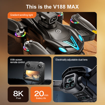 V188MAX Brushless Drone 4.3" Screen Remote  Smart Obstacle Avoidance RGB Gradient Light
