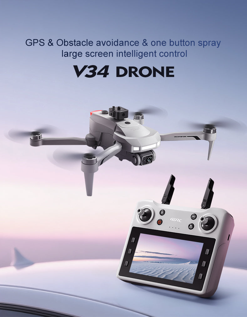 4D-V34 Brushless Drone 4.5" Screen Remote 8K Dual Camera GPS Version
